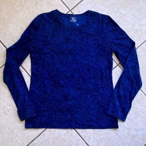 Jones New York Sport Paisley Top Womens M/L Blue Black Excellent Long Sleeve Tee